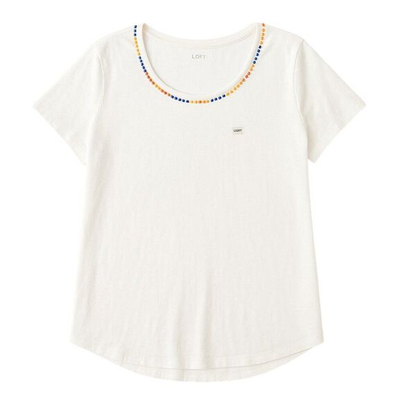 NEW LOFT X-Large 100% Cotton T-Shirt Semi-Sheer Embroidered Neckline Athleisure - Picture 3 of 11